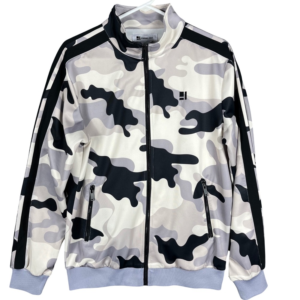 Standard Issue Track Jacket Mens M Grey Camo Full Zip Stripe SICS1480